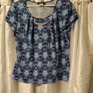 Mandy Evans Chic Blue Floral Women's Blouse Lg 💛💛💛💛